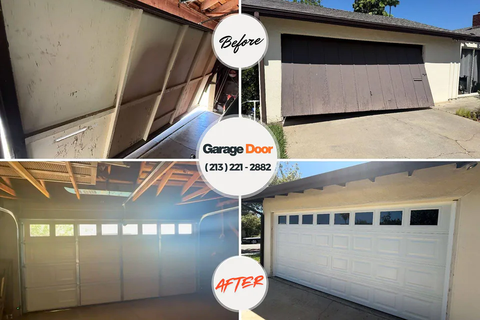 Before and after: garage door repair Honey Grove, TX